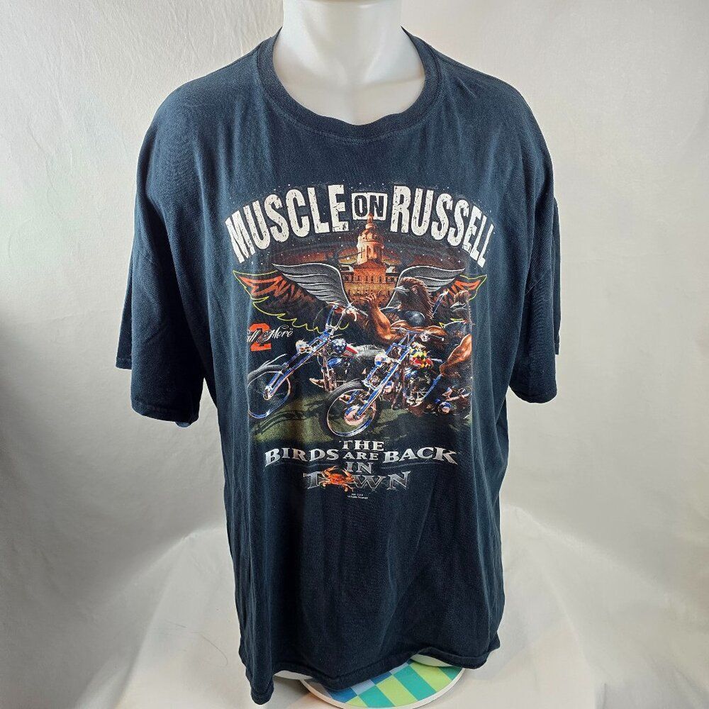 Muscle On Russell T Shirt Mens 3XL Black Motorcycle Graphic Tee Biker Birds 2013